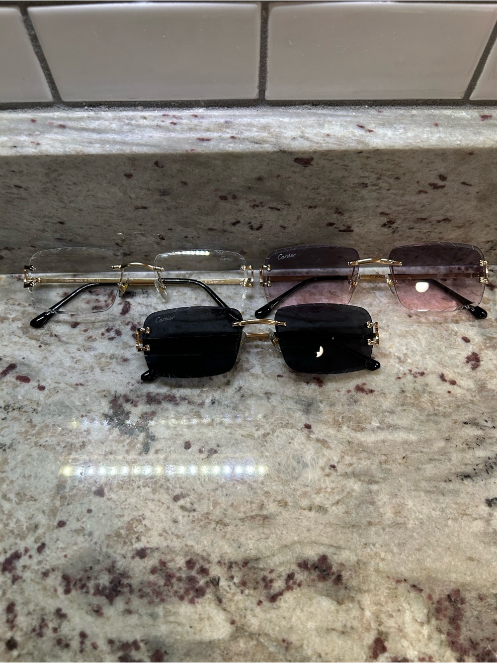 Cartier Rimless Glasses with Gold Bridge and Temples 3 pairs